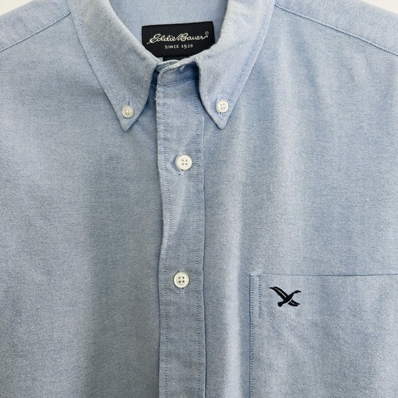 Eddie Bauer Men Button Up Shirt Medium Blue Chambray Denim Long Sleeve 2000s - Picture 7 of 7